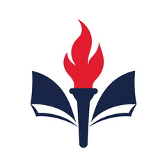 Academic torch with book and flame symbol representing knowledge and enlightenment
