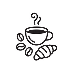 Coffee Shop and Café Icons Vector Set – Black Silhouettes of Cups, Beans, and Pastries
