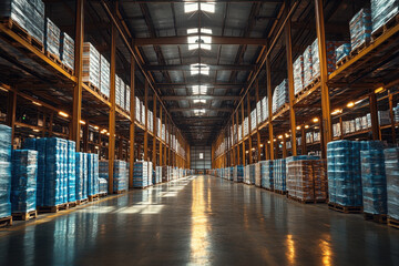 Numerous boxes stacked in a large warehouse.