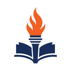 Education symbol concept with burning torch and open book for academic learning
