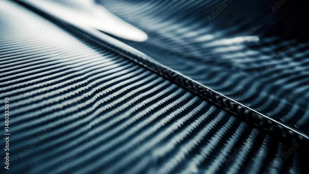 Poster abstract close-up of grooved material with a dark line crossing the surface pattern