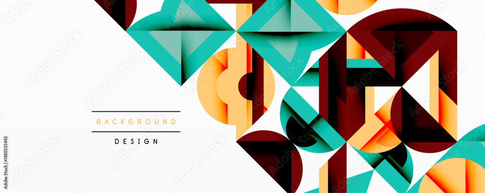 Aufkleber abstract geometric shapes create dynamic background. teal, orange, maroon colors dominate compositio