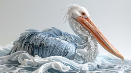 Serene Pelican in Abstract Waters: A 3D Masterpiece