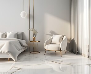 interior luxury apartment comfortable suite lounge with sofa, table, lamp and bed