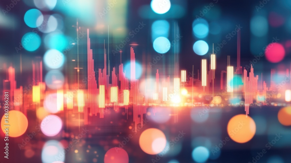 Poster Vibrant Abstract Background with Bokeh Lights and Colorful Waves