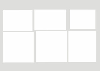 Obraz premium Creative Vector Collage Template. Frames for photos. Blank photo collage frame template for interior design. Vector poster frame mockup composition.