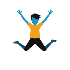 Joyful illustrated figure with arms raised jumping high in excitement and celebration