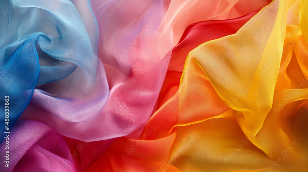 Aufkleber abstract background with colored waves of transparent fabric in different colors.