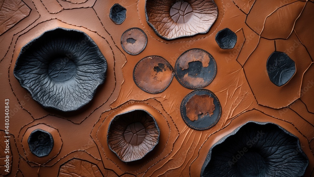 Poster abstract leather texture showcasing deep circular patterns in earthy tones, creating a striking visu