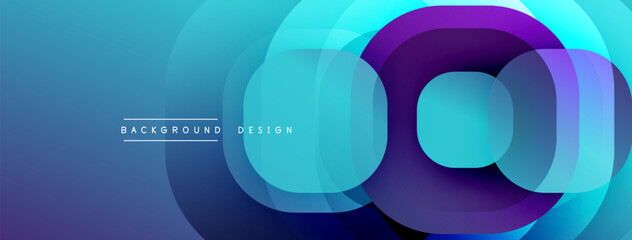 Abstract blue design features layered circles. Gradient colors create dynamic visual effect. Text reads background design. Modern, sleek presentation.