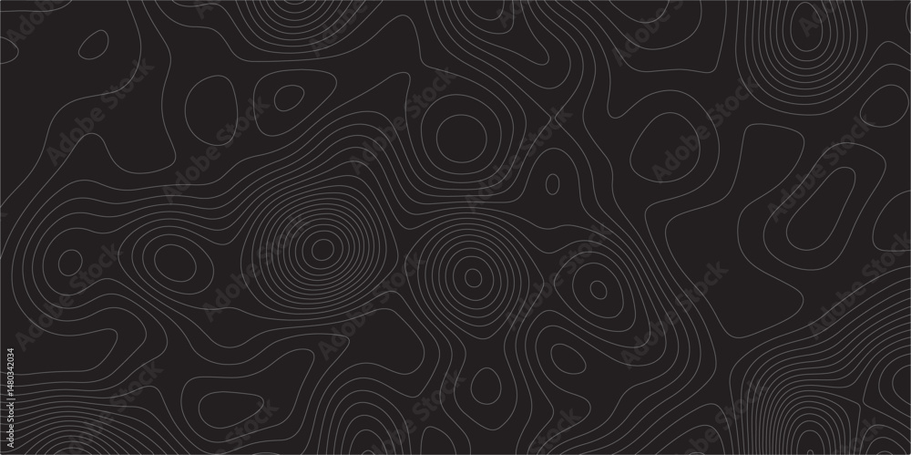 Poster Abstract white on black background Topographic line map pattern. Contour elevation topographic and textured Background Modern design with black background with topographic wavy patted.	
