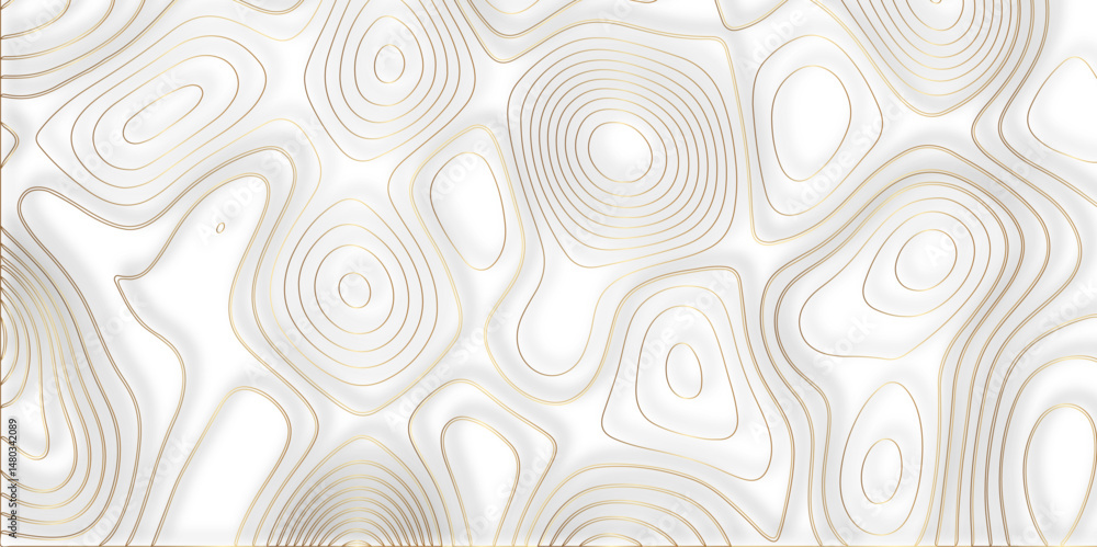 Aufkleber Abstract white golden Topographic line map background shadows. Contour elevation topographic and textured Background Modern design with White background with topographic wavy pate for decoration.	