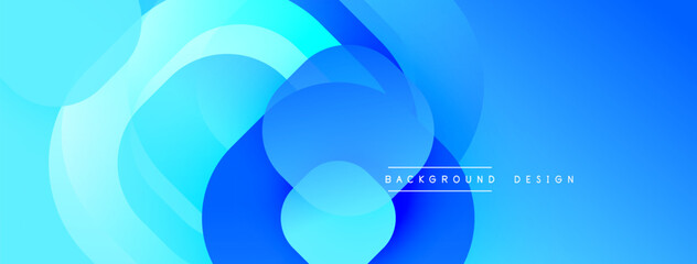 Abstract blue background. Overlapping circles create dynamic, flowing shapes. Modern design suitable for banners, websites.
