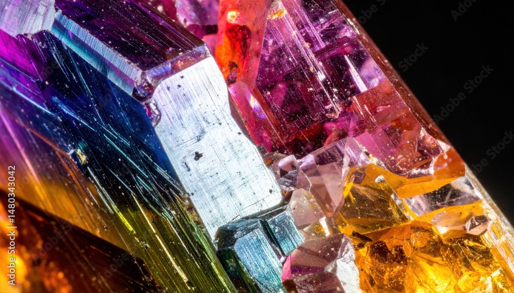 Poster exploring colorful crystals in a macro photography session studio artistic showcase close-up nature'