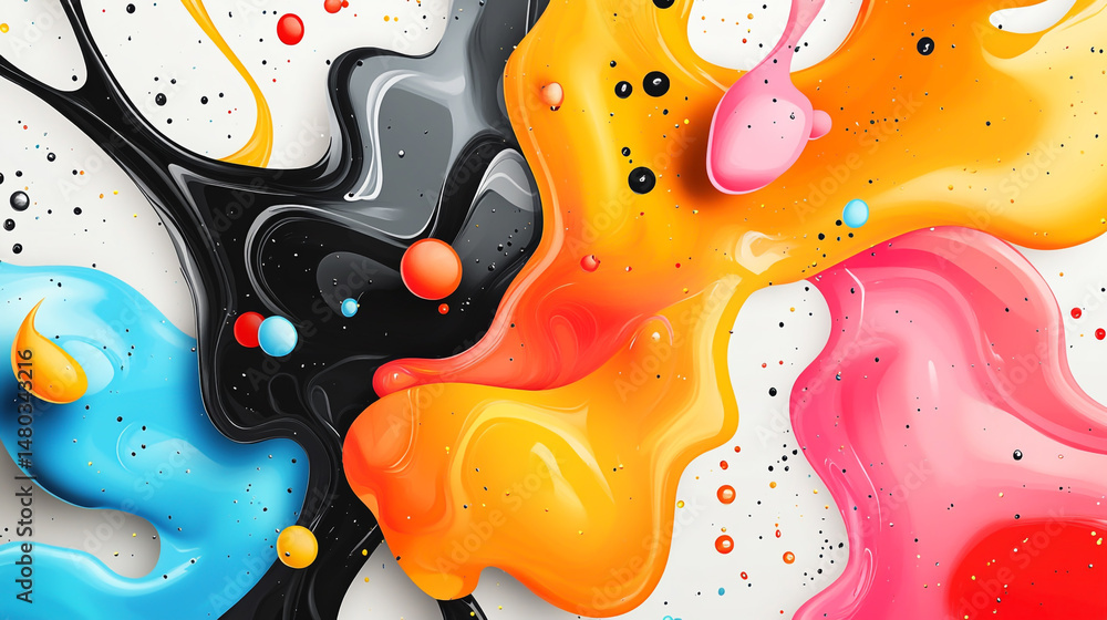 Poster abstract background with colorful liquid shapes and paint splashes .