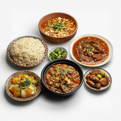 An array of delicious dishes rice, stews, meats, and vegetables. A culinary feast