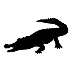 Black silhouette of an alligator vector illustration for wildlife and animal designs and projects