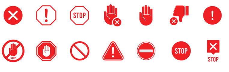 Refuse or reject icon set. stop icon vector.