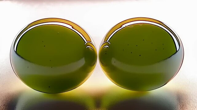 Abstract Composition Featuring Two Light Green Spheres with Reflections