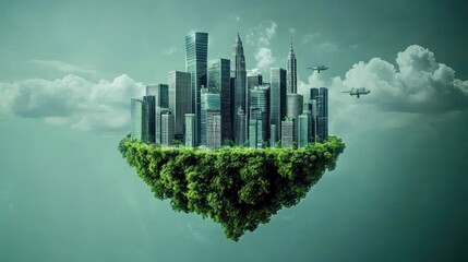 Eco-City: A Sustainable Metropolis Floating on a Lush Island