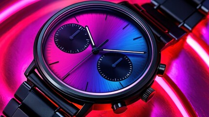 Sleek timepiece with vibrant gradient dial and black band