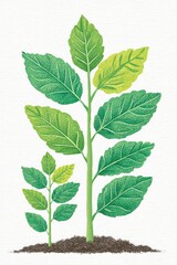 Two Plants Growing in Soil Green and Yellow Leaves Illustration