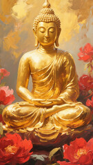 Fototapeta premium A serene oil painting background of the Buddha, radiating timeless peace and spiritual calm.