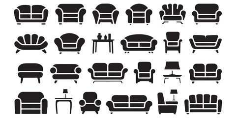 set of black vector various style furniture silhouettes	
