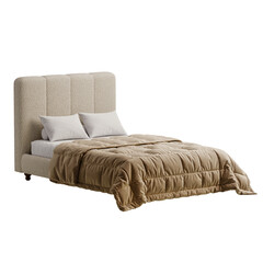 Obraz premium A bed with a brown comforter and pillows