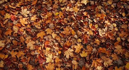 Autumn maple leaves flat lay texture. Vibrant orange, red and brown leaf background ideal for seasonal design.