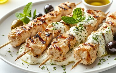 Grilled chicken skewers with creamy sauce