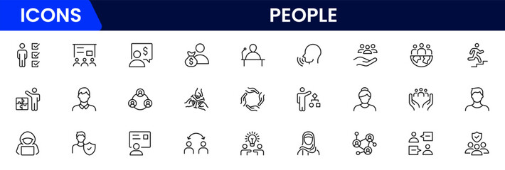 People icon set in flat style. Line icon set. Management line icons. Line Business People. Human resources. office management. Vector illustration.