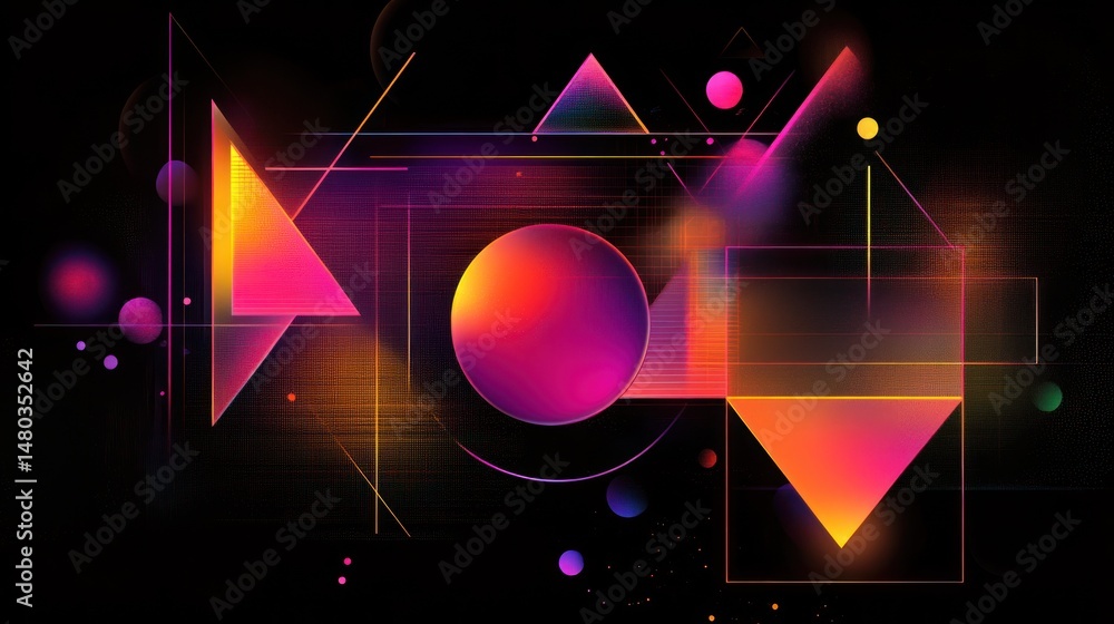 Poster dynamic geometry with futuristic vibrancy, a harmonious blend of shapes and light