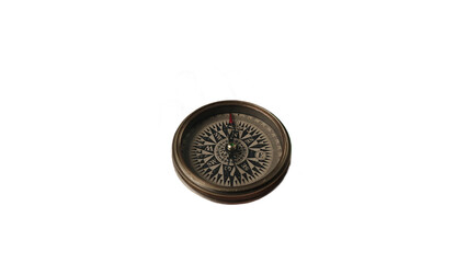 Transparent PNG Background. Vintage Brass Compass with Rose Design for Navigation and Exploration
