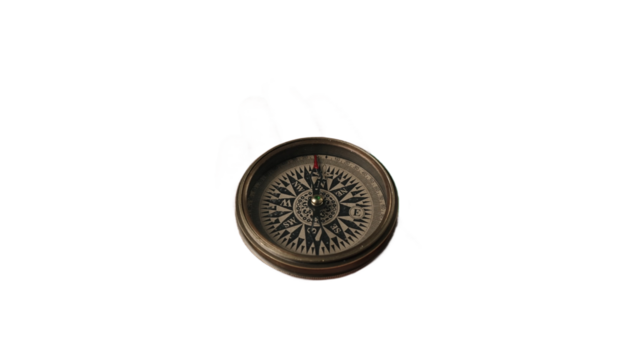 Transparent PNG Background. Vintage Brass Compass with Rose Design for Navigation and Exploration