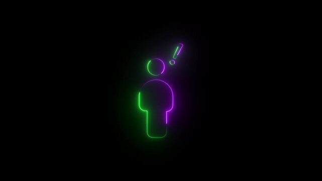 Thinking Man Icon neon glowing effect line animation on black background . 4k HD thinking animation video .