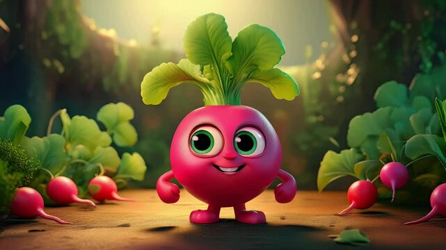 Happy Dancing Talking Beet Food Character in a. Garden