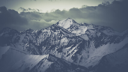 monochrome alpine landscape at a cloudy spring morning in the hohen tauern in austria