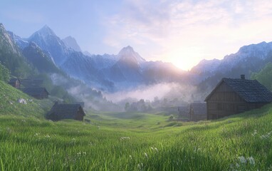 Mountain village at dawn