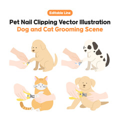 Pet Nail Clipping Vector Illustration – Dog and Cat Grooming Scene