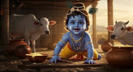 Young Krishna with Cows