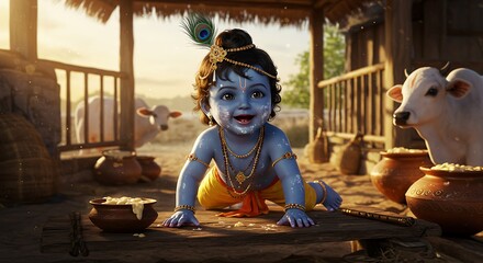 Baby Krishna Stealing Butter