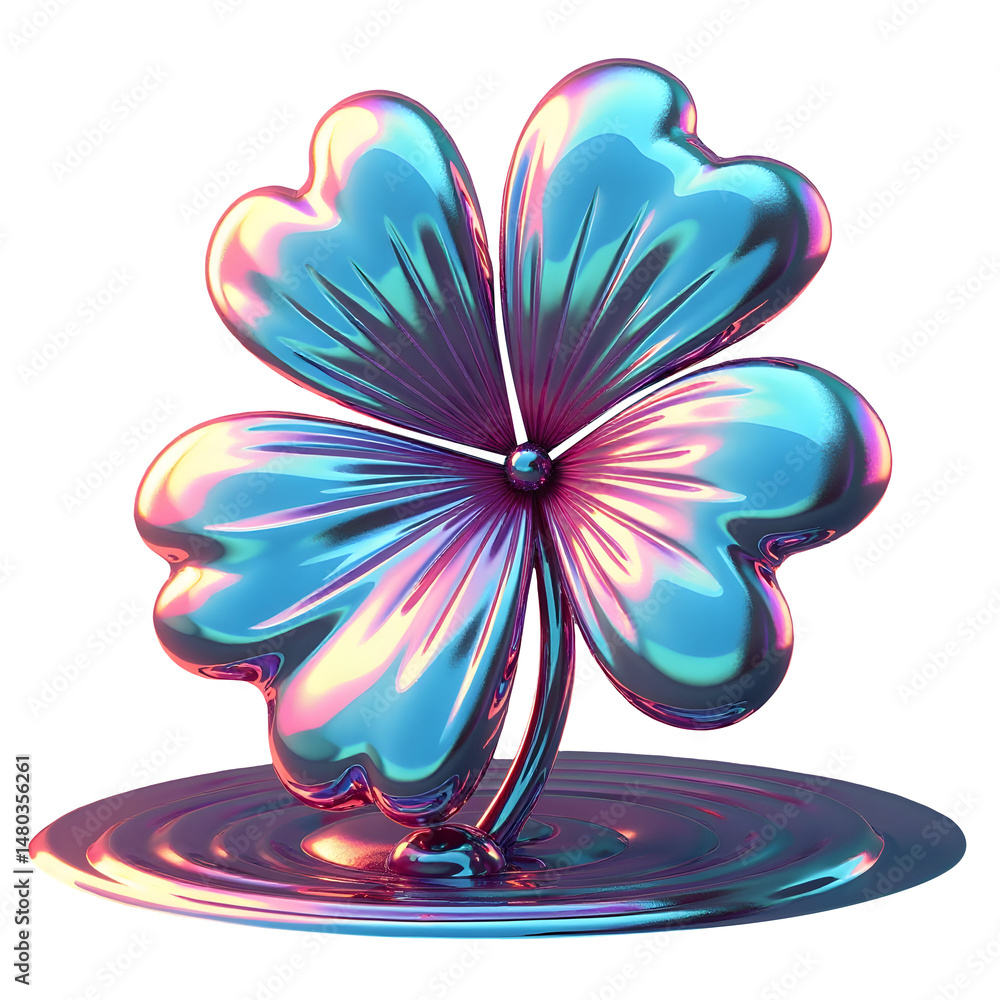 Poster iridescent clover with shiny surface reflecting light, creating vibrant look. cut out