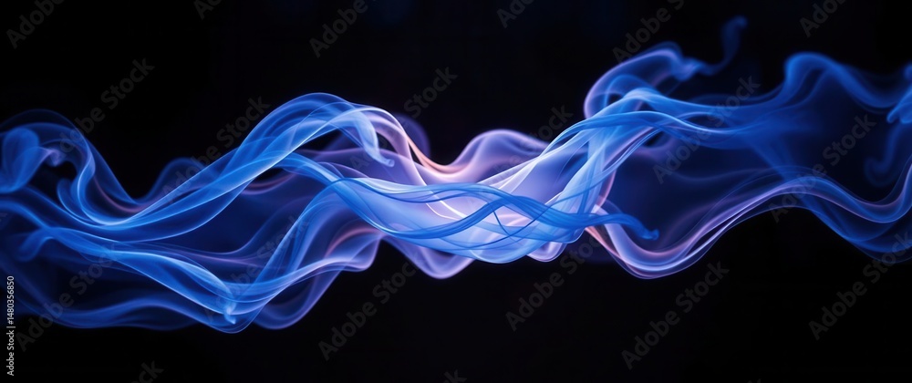 Poster abstract waves of flowing blue light on a dark background create a mesmerizing and ethereal effect.