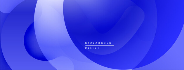 Abstract blue background. Overlapping shapes create fluid, modern design. Gradient shades offer depth, visual interest.