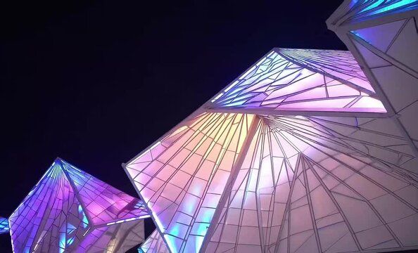 4K Seamless Night Loop: Glowing Origami Pavilions of Expo&nbsp;2025 Osaka, Japan &ndash; Futuristic Aerial Drone View