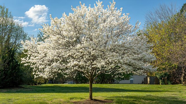 A serviceberry tree in full bloom during spring