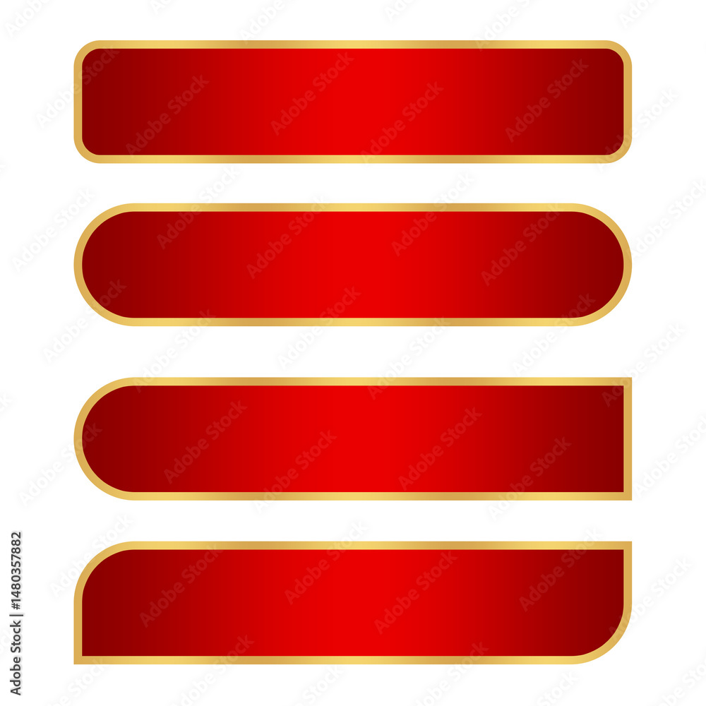 Poster set of red buttons rectangle with gold line luxury element png file transparent background