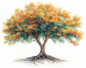 Fototapeta premium Vibrant autumnal tree with extensive roots