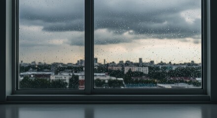 Rainy City View Through Window - Photo